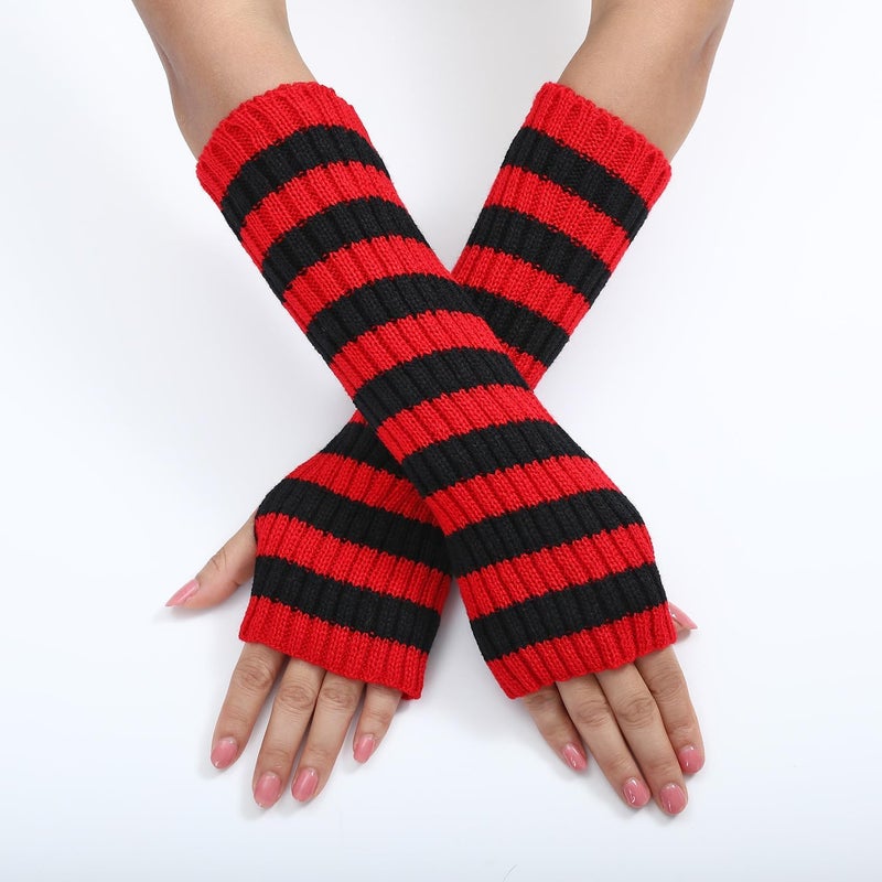 Sumleno Y2k Striped Arm Warmers Long Fingerless Knitted Gloves Punk Gothic Alt Emo Scene Cool Winter Arm Sleeves Grunge Accessories - Image 2
